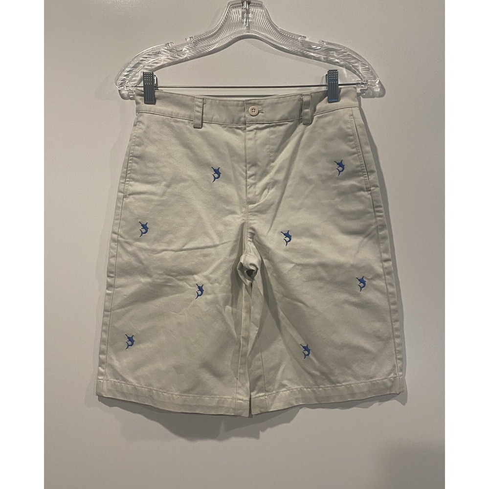 Vineyard Vines Boys Khaki Tan Marlin Embroidered Cotton Twill Shorts Size 14